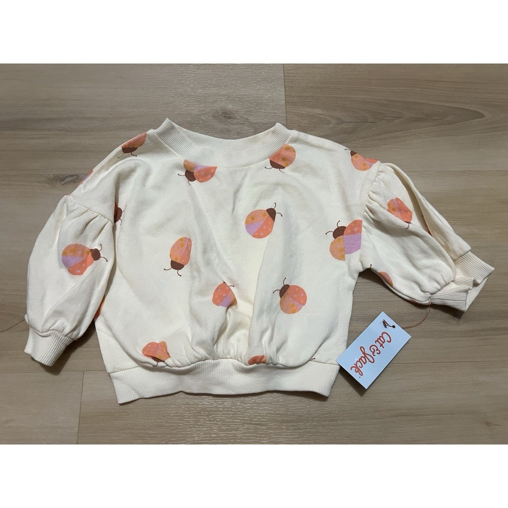 NWT Cat and Jack Girls' Pullover Sweatshirt 12 Months Ladybug Crewneck Loose Fit